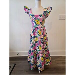 Hudson Gray Women's Size Small Floral Square Neck Tie Back Maxi Dress